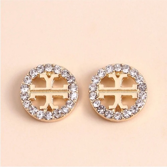 NWT Tory Burch “style” Logo Earring Gold Plated Stud - Picture 1 of 4